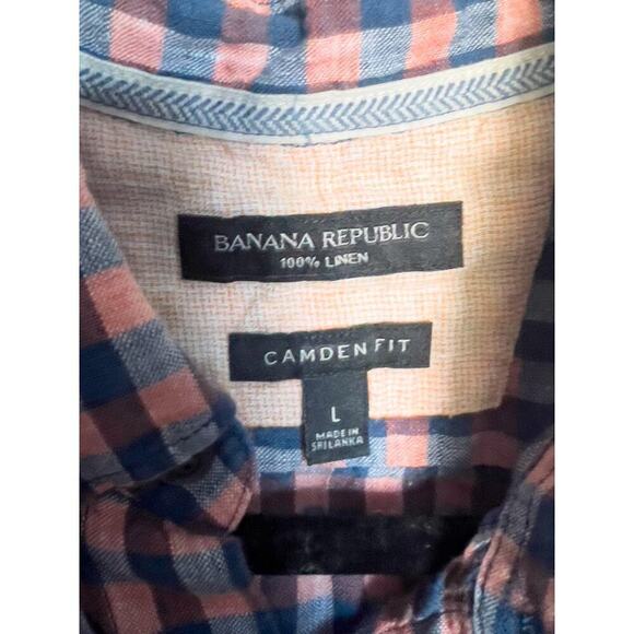 Banana Republic Camden Linen Button Down Plaid Shirt Large Blue Orange Casual - Picture 2 of 4